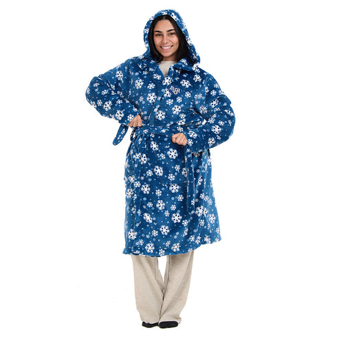 Snuggs Blanket Robe Petroleum Snowflakes